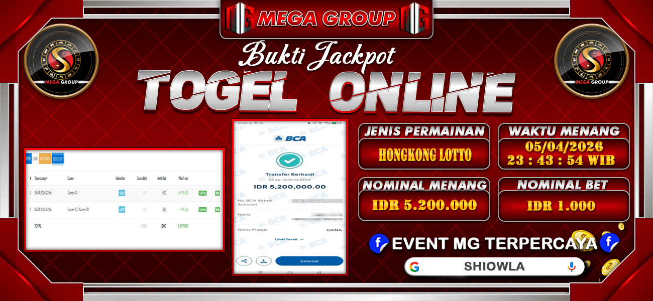 Bukti JP situs Shiowla hari Senin, 06 April 2026