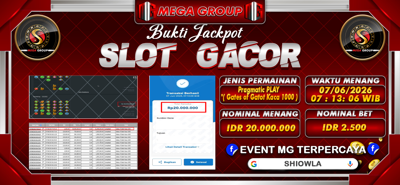 Bukti JP situs Shiowla hari Minggu, 07 Juni 2026