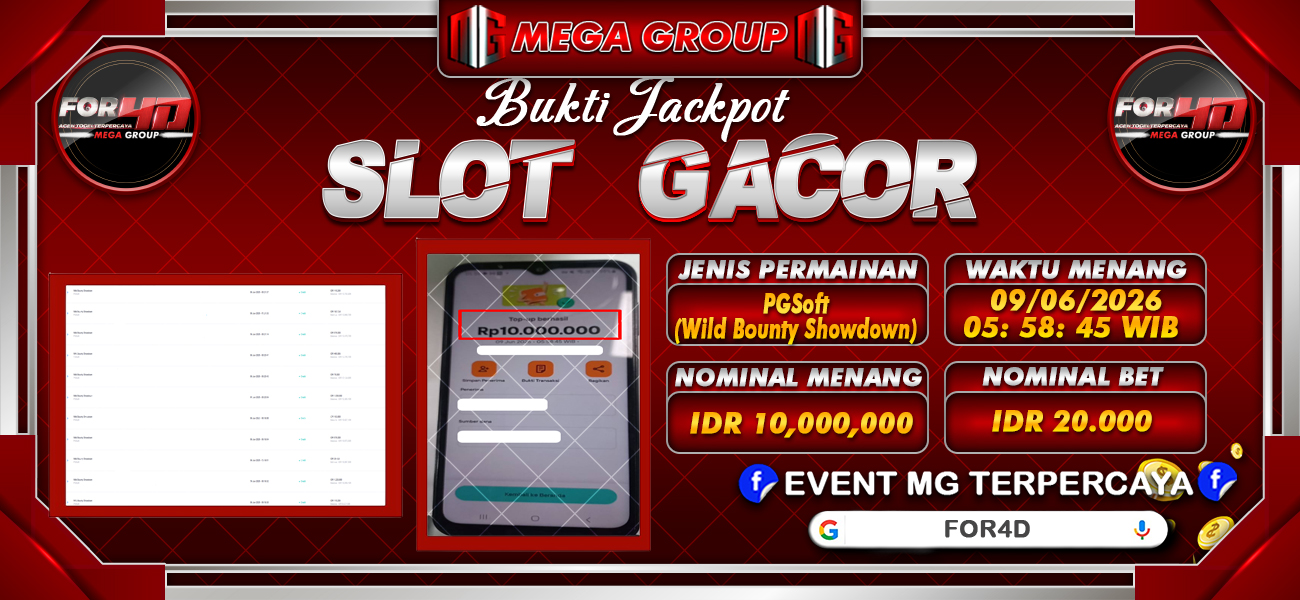 Bukti JP situs For4D hari Selasa, 09 Juni 2026
