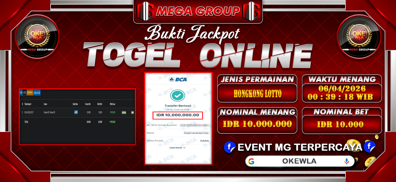 Bukti JP situs Okewla hari Senin, 06 April 2026